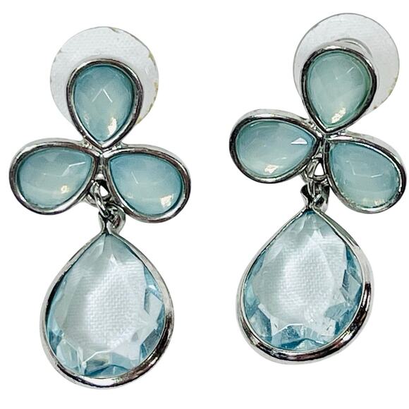 Vintage Dressy Silver Tone Blue Pear Cut Drop Earrings Formal Jewelry - Picture 1 of 5